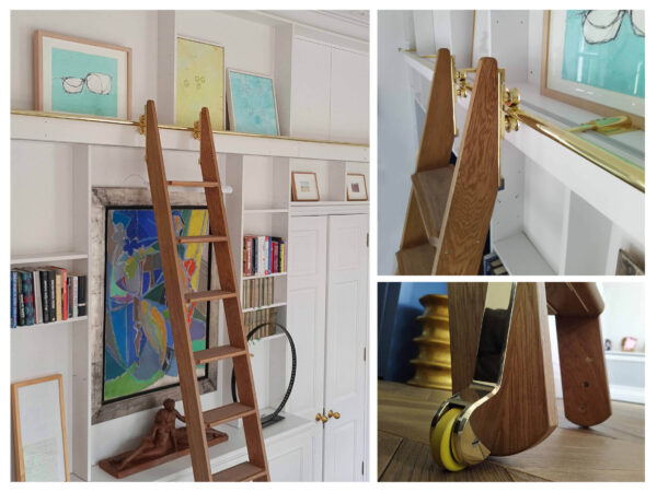 Bespoke Wooden Retractable Rolling Library Ladder Andrew Nebbett Designs