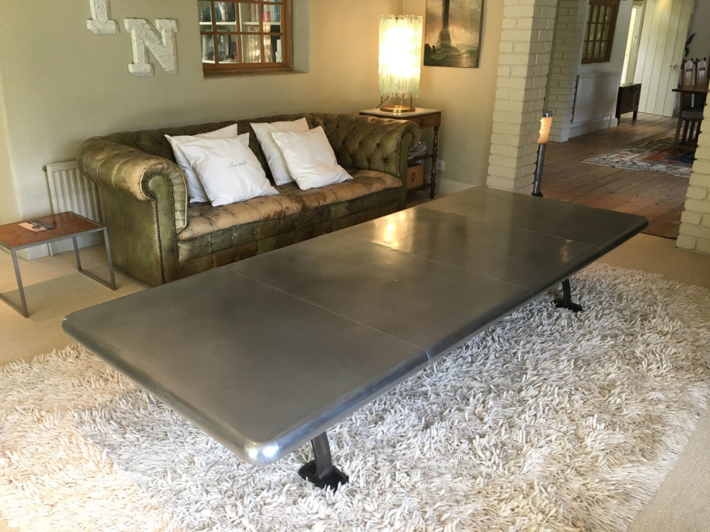 Hand aged zinc coffee table