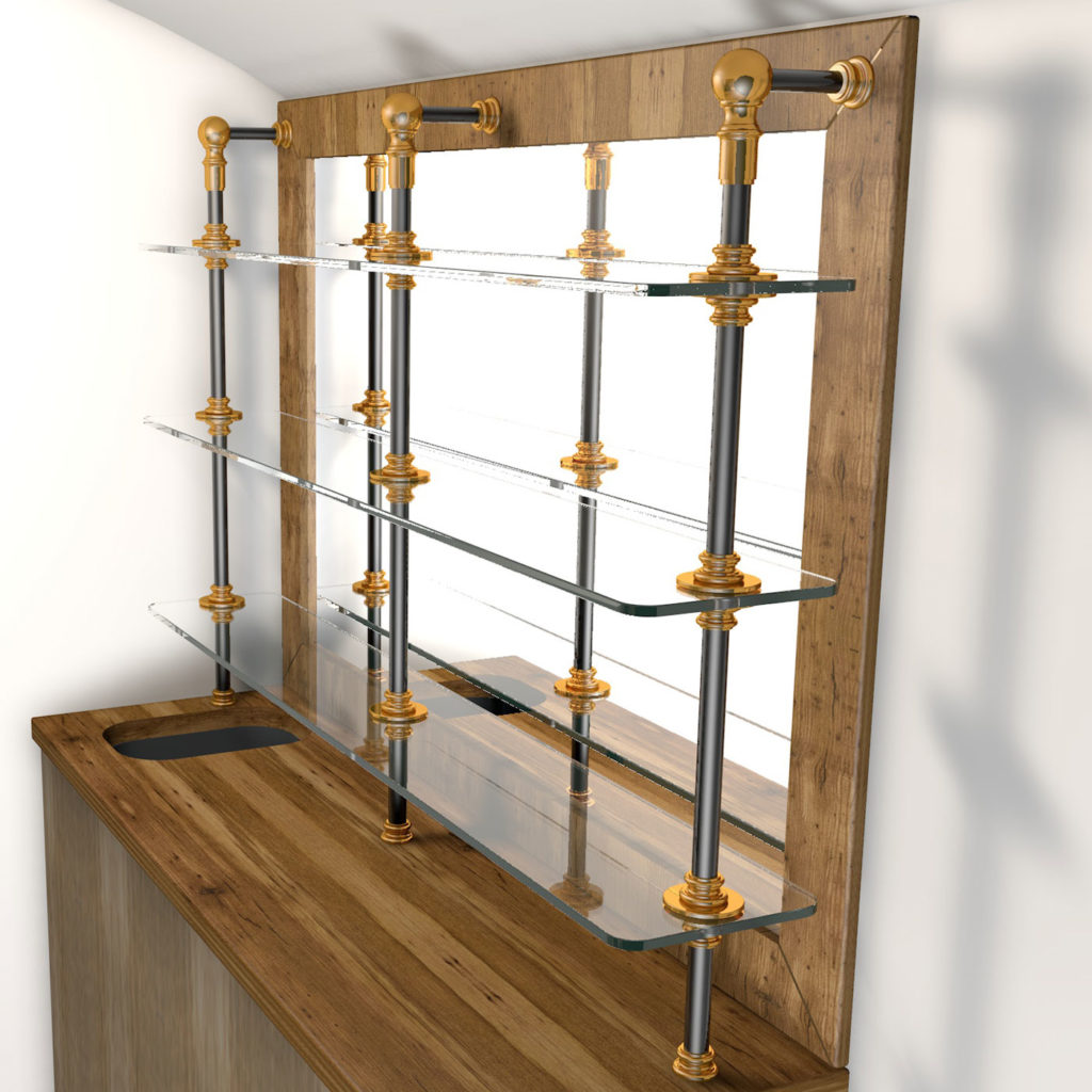 Bespoke Glass and Gun Metal Shelving Design