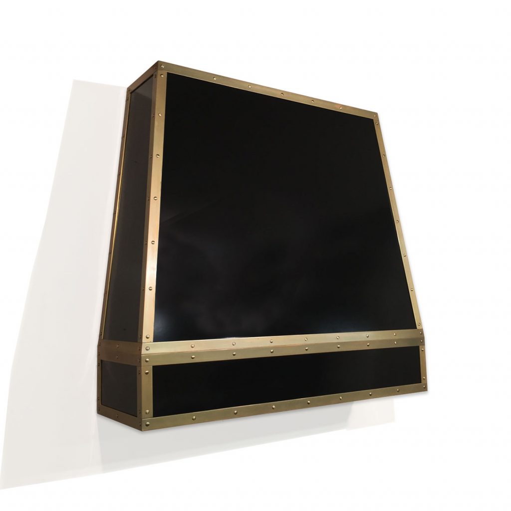 Blackened Steel and Brass Edging Cooker Canopy with Build in Extractor Fan