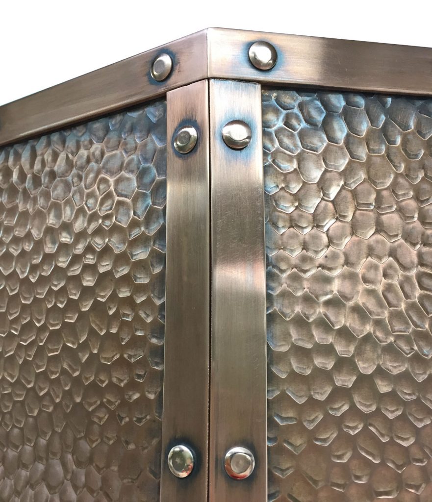 Hand Crafted Hammered Patinated Copper Cooker Hood Canopy with Revit Edge detailing