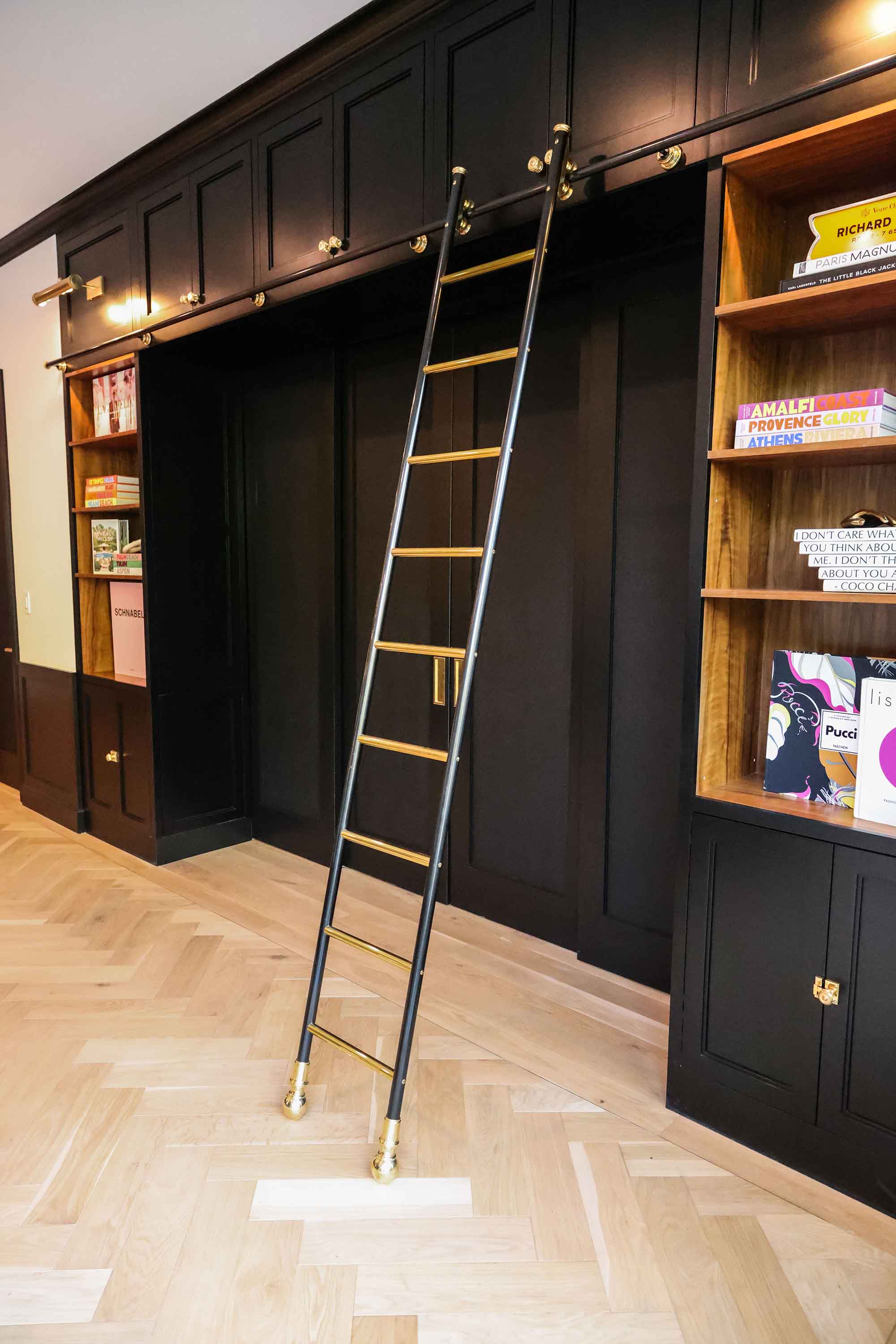 Made To Measure Kitchen Rolling Ladder Andrew Nebbett Designs   Custom Made Polished Brass And Patinated Steel Rolling Library Ladder By Andrew Nebbett Designs 