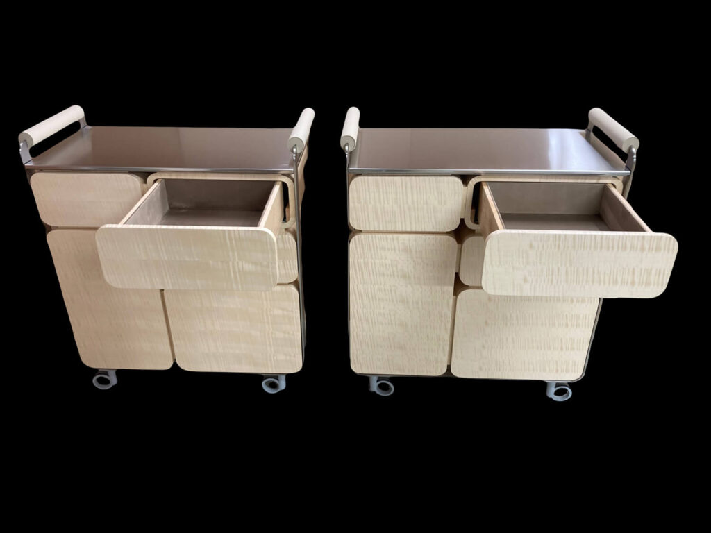 Bespoke modern serving trolley with drawers