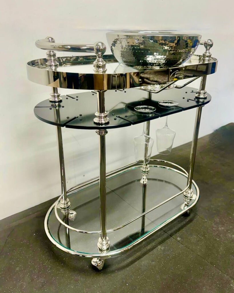 Bespoke polished nickel plated champagne trolley