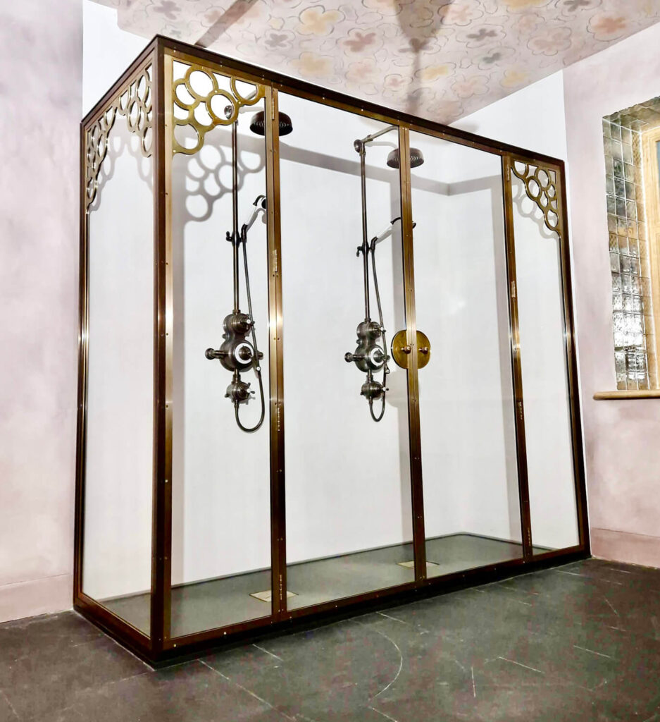 Bespoke decorative brass double shower enclosure